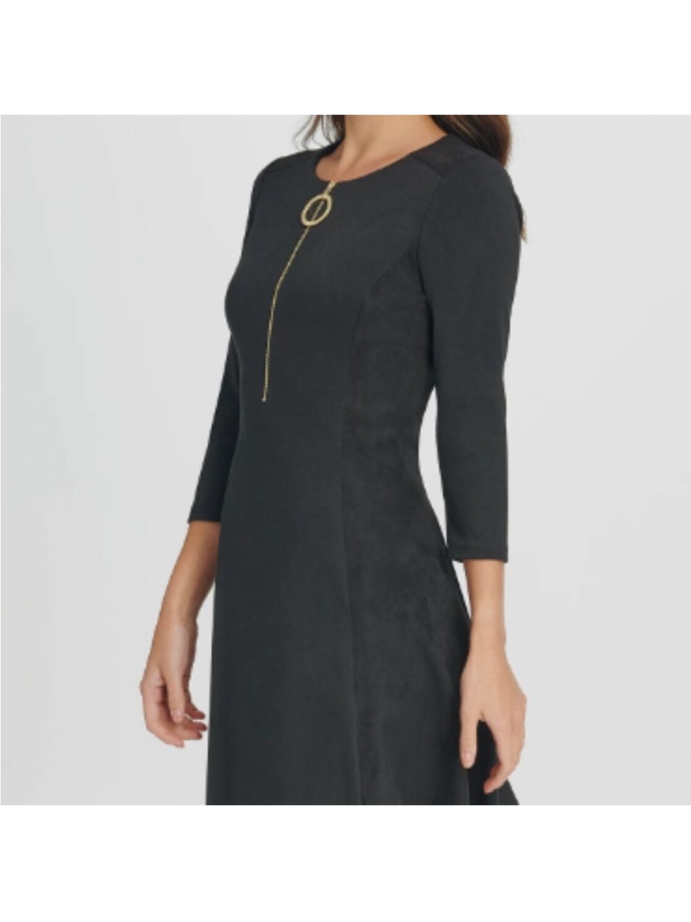 NWOT SIZE 12 DKNY Black Dress Faux Leather and Ponte Combo